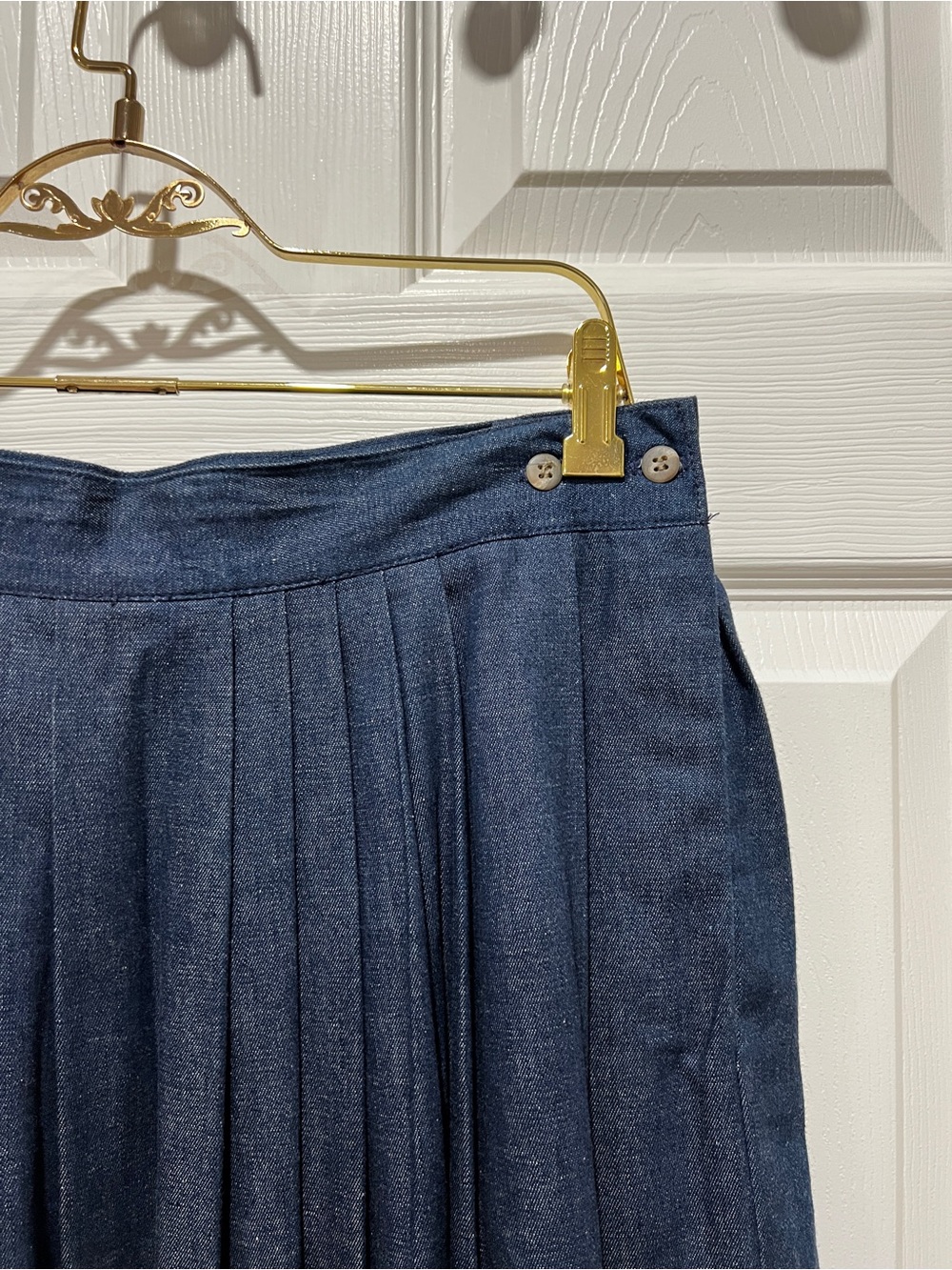 Vintage Jr Periwinkle denim skirt pleated maxi Size 14 dark blue denim - Picture 7 of 10
